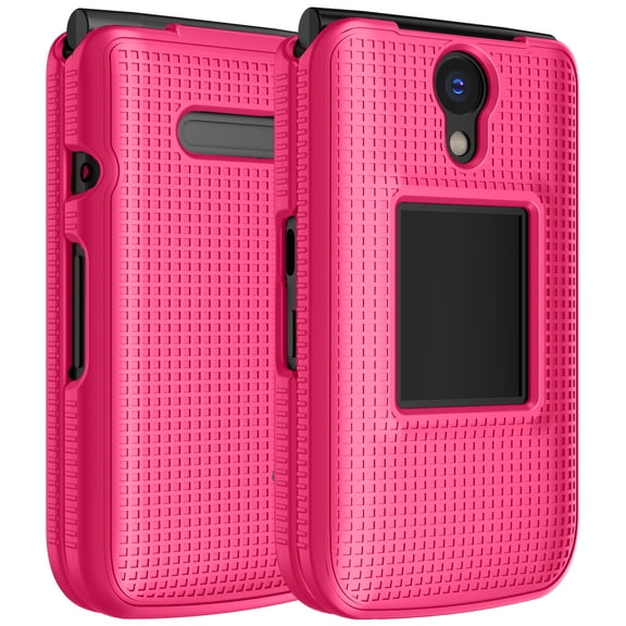 Case for Verizon Orbic Journey Pro / Lite Flip Phone, Nakedcellphone Slim Hard Shell Protector Cover [Anti-Fingerprint, Grid Texture] - Bright Hot Pink