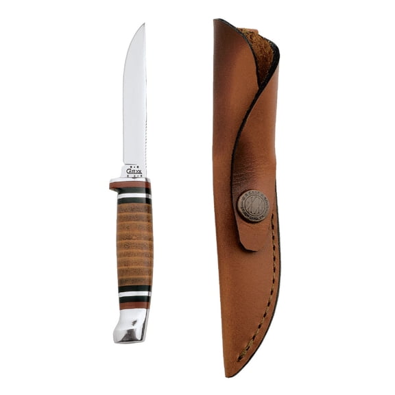 Case WR XX Pocket Knife Fixed Blade Polished Leather Item #379 - (M 3 Finn SS) - Length Closed: 6 1/2 Overall Inches
