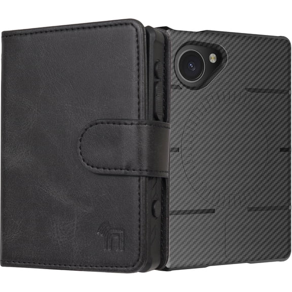 Case and Wallet Combo for Light Phone III, Nakedcellphone Rugged Cover (Compatible with MagSafe) and Bifold Credit Card Holder - Black Carbon Fiber Design