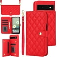 thumbnail image 1 of Case Wallet for Google Pixel 6a, [Wristlet & Crossbody Strap] RFID Blocking 5 Card Slots Stand [Shockproof TPU Shell] PU Leather Magnetic Flip Cover Compatible with Google Pixel 6a, Red, 1 of 9