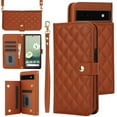 thumbnail image 1 of Case Wallet for Google Pixel 6a, [Wristlet & Crossbody Strap] RFID Blocking 5 Card Slots Stand [Shockproof TPU Shell] PU Leather Magnetic Flip Cover Compatible with Google Pixel 6a, Brown, 1 of 9