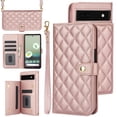 thumbnail image 1 of Case Wallet for Google Pixel 6a, [Wristlet & Crossbody Strap] RFID Blocking 5 Card Slots Stand [Shockproof TPU Shell] PU Leather Magnetic Flip Cover Compatible with Google Pixel 6a, Rosegold, 1 of 9
