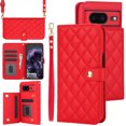 thumbnail image 1 of Case Wallet for Google Pixel 8, [Wristlet & Crossbody Strap] RFID Blocking 5 Card Slots Stand [Shockproof TPU Shell] PU Leather Magnetic Flip Cover Compatible with Google Pixel 8, Red, 1 of 9