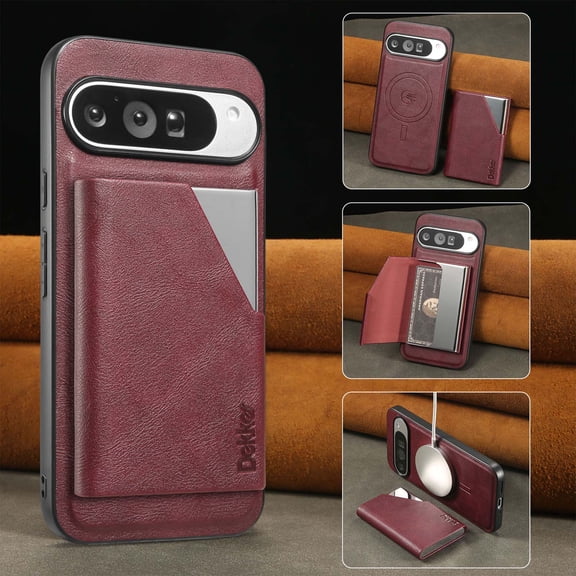 Case Wallet for Google Pixel 9A Wallet Case,2 in 1 Magnetic Detachable Leather Back Flip Case with Card Holders RFID Blocking, Wireless Charging Supported, Kickstand Phone Cover,Winered