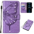 thumbnail image 1 of Case Wallet for Samsung Galaxy A05 with Wrist Hand Strap, Rhinestone Design Butterfly Flower Pattern Purse Case with Card Holder Kickstand, PU Leather Magnetic Clasp Shockproof CovLightpurple, 1 of 7
