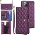 thumbnail image 1 of Case Wallet for Samsung Galaxy Note 20, [Wristlet & Crossbody Strap] RFID Blocking 5 Card Slots Stand [Shockproof TPU Shell] PU Leather Magnetic Flip Cover for Note 20, Darkpurple, 1 of 9