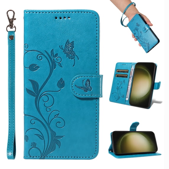 Case Wallet for Samsung Galaxy S20 FE with Card Slots, Embossed Pattern PU Leather Phone Case with Flip Kickstand Detachable Wrist Strap Magnetic Closure Case for Samsung Galaxy S20 FE, Blue