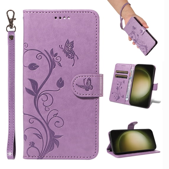 Case Wallet for Samsung Galaxy S20 FE with Card Slots, Embossed Pattern PU Leather Phone Case with Flip Kickstand Detachable Wrist Strap Magnetic Closure Case for Samsung Galaxy S20 FE, Purple