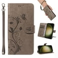 thumbnail image 1 of Case Wallet for Samsung Galaxy S21 with Card Slots, Embossed Pattern PU Leather Phone Case with Flip Kickstand Detachable Wrist Strap Magnetic Closure Case for Samsung Galaxy S21, Grey, 1 of 9