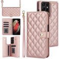 thumbnail image 1 of Case Wallet for Samsung Galaxy S21 Ultra, [Wristlet & Crossbody Strap] RFID Blocking 5 Card Slots Stand [Shockproof TPU Shell] PU Leather Magnetic Flip Cover Compatible with S21 Ultra, Rosegold, 1 of 9