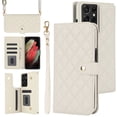 thumbnail image 1 of Case Wallet for Samsung Galaxy S21 Ultra, [Wristlet & Crossbody Strap] RFID Blocking 5 Card Slots Stand [Shockproof TPU Shell] PU Leather Magnetic Flip Cover Compatible with S21 Ultra, White, 1 of 9