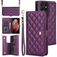 thumbnail image 1 of Case Wallet for Samsung Galaxy S21 Ultra, [Wristlet & Crossbody Strap] RFID Blocking 5 Card Slots Stand [Shockproof TPU Shell] PU Leather Magnetic Flip Cover Compatible with S21 Ultra, Darkpurple, 1 of 9