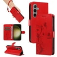 thumbnail image 1 of Case Wallet for Samsung Galaxy S22 with Card Slots, Embossed Pattern PU Leather Phone Case with Flip Kickstand Detachable Wrist Strap Magnetic Closure Case for Samsung Galaxy S22, Red, 1 of 10