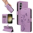 thumbnail image 1 of Case Wallet for Samsung Galaxy S22 with Card Slots, Embossed Pattern PU Leather Phone Case with Flip Kickstand Detachable Wrist Strap Magnetic Closure Case for Samsung Galaxy S22, Purple, 1 of 10