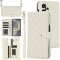 thumbnail image 1 of Case Wallet for Samsung Galaxy S23 FE, [Wristlet & Crossbody Strap] RFID Blocking 5 Card Slots Stand [Shockproof TPU Shell] PU Leather Magnetic Flip Cover Compatible with S23 FE, White, 1 of 9