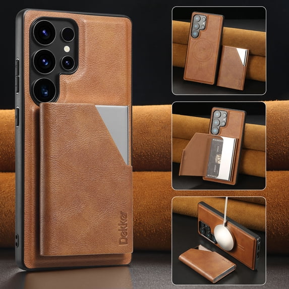 Case Wallet for Samsung Galaxy S23 Ultra Wallet Case,2 in 1 Magnetic Detachable Leather Back Flip Case with Card Holders RFID Blocking, Wireless Charging Supported, Kickstand Phone Cover,Brown