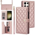 thumbnail image 1 of Case Wallet for Samsung Galaxy S23 Ultra, [Wristlet & Crossbody Strap] RFID Blocking 5 Card Slots Stand [Shockproof TPU Shell] PU Leather Magnetic Flip Cover Compatible with S23 Ultra, Rosegold, 1 of 9