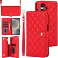 thumbnail image 1 of Case Wallet for Samsung Galaxy S25 Plus, [Wristlet & Crossbody Strap] RFID Blocking 5 Card Slots Stand [Shockproof TPU Shell] PU Leather Magnetic Flip Cover Compatible with S25 Plus, Red, 1 of 1