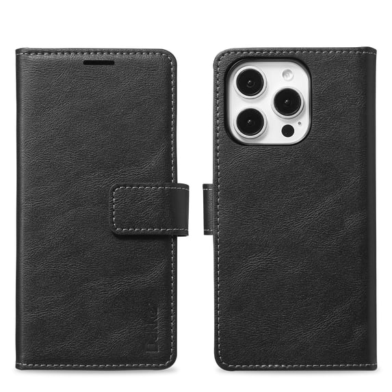 Case Wallet for iPhone 13 Pro, Detachable PU Leather Case with Card Holder, Strong Magnetic Compatible with MagSafe Wireless Charging, Vintage Slim Fit Kickstand Shockproof Cover, Black