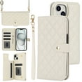 thumbnail image 1 of Case Wallet for iPhone 14, [Wristlet & Crossbody Strap] RFID Blocking 5 Card Slots Stand [Shockproof TPU Shell] PU Leather Magnetic Flip Cover Compatible with iPhone 14, White, 1 of 9