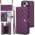 thumbnail image 1 of Case Wallet for iPhone 14, [Wristlet & Crossbody Strap] RFID Blocking 5 Card Slots Stand [Shockproof TPU Shell] PU Leather Magnetic Flip Cover Compatible with iPhone 14, Darkpurple, 1 of 9
