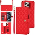 thumbnail image 1 of Case Wallet for iPhone 16 Pro Max, [Wristlet & Crossbody Strap] RFID Blocking 5 Card Slots Stand [Shockproof TPU Shell] PU Leather Magnetic Flip Cover Compatible with iPhone 16 Pro Max, Red, 1 of 9