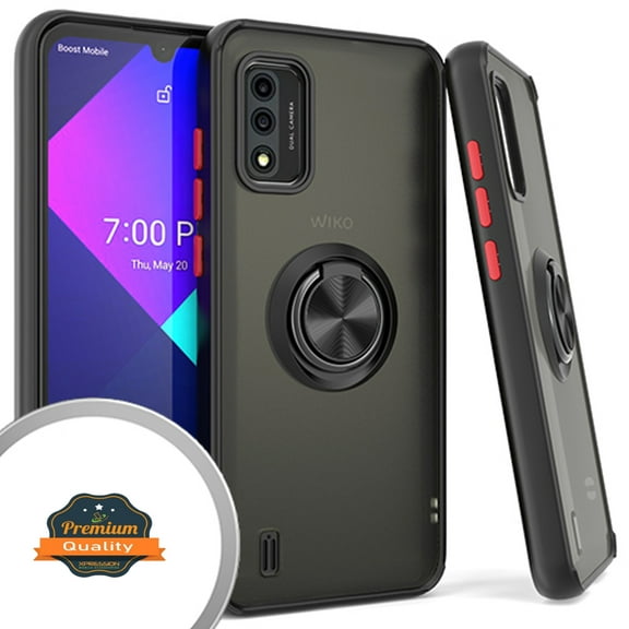 Case for Wiko Ride 3 Finger Ring Stand Holder Kickstand Hybrid Frosted Silicone TPU Hard PC Frame Shock-Absorption Phone Cover for Wiko Ride 3 by Xpm - Black