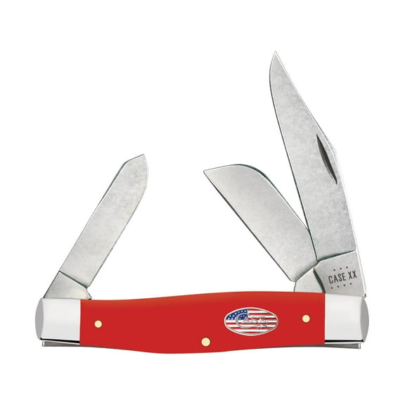 Case Large Stockman Pocket Knife 3.3" Clip, Sheepfoot and Spey Carbon Bowl Blade Synthetic Handle Red