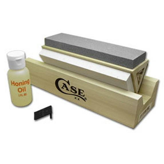 Case XX Knives Arkansas Stone Tri-Hone Sharpening Kit with Honing Oil for Pocket Knife