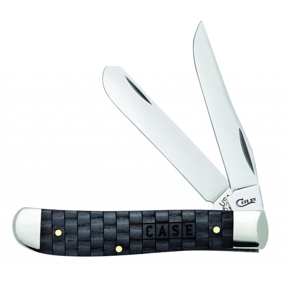 Case XX Knives Charcoal Color Wash Natural Bone Basket Weave Mini Trapper Stainless Pocket Knife 15505