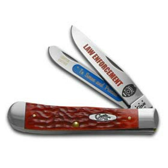 Case XX Knives Law Enforcement Jigged Red Bone Trapper 1/3000 Stainless Pocket Knife