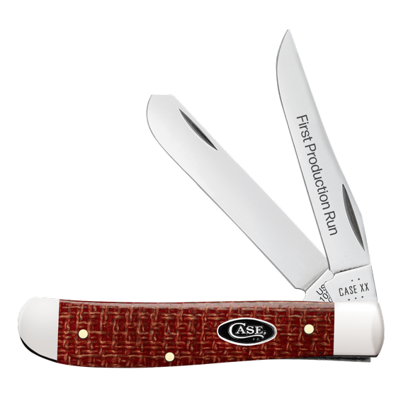Case XX Knives Mini Trapper 1st Run Dark Red Burlap Micarta Carbon Steel 1/250 Pocket Knife