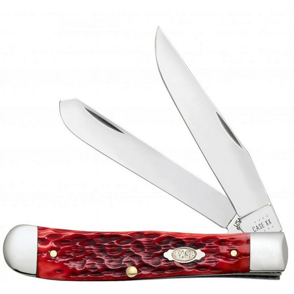 Case XX Knives Peach Seed Jigged Dark Red Bone Trapper Carbon Steel Pocket Knife