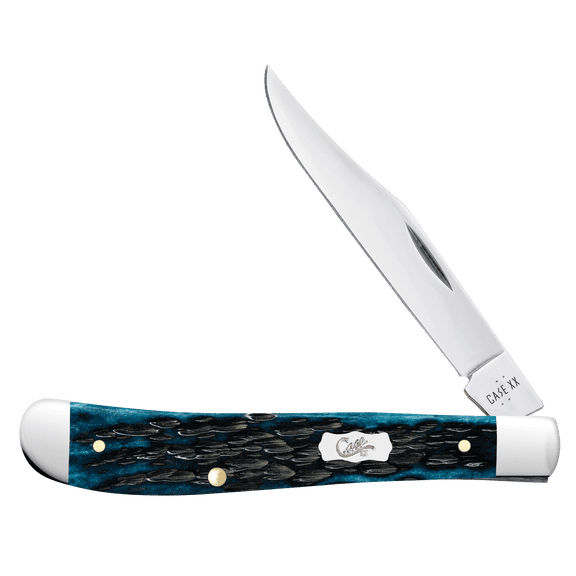 Case XX Knives Slimline Trapper Peachseed Jig Mediterranean Blue Bone Stainless Pocket Knife