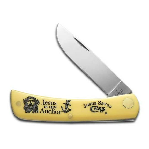 Case XX Knives Sod Buster Jr Jesus is my Anchor Yellow Synthetic Pocket Knife