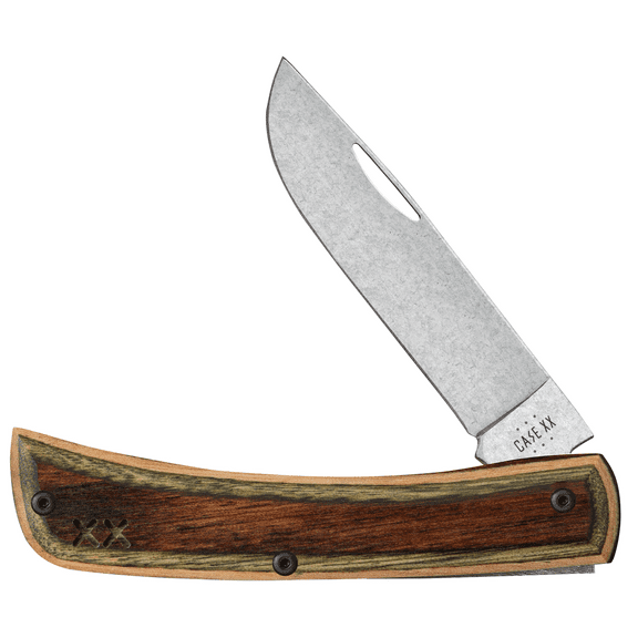 Knife Case Sod Buster Jr Folding Knife, 2.8in, S35VN, Skinner, Dymalux Wood Brown/Green Handle