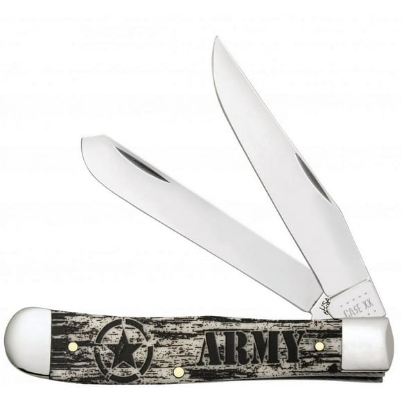 Case XX Knives U.S. Army Logo Etched Natural Bone Trapper Stainless Pocket Knife 15032