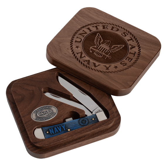 Case XX Knives U.S. Navy Trapper Blue Color-washed Amber Bone Stainless Knife Pocket Knife