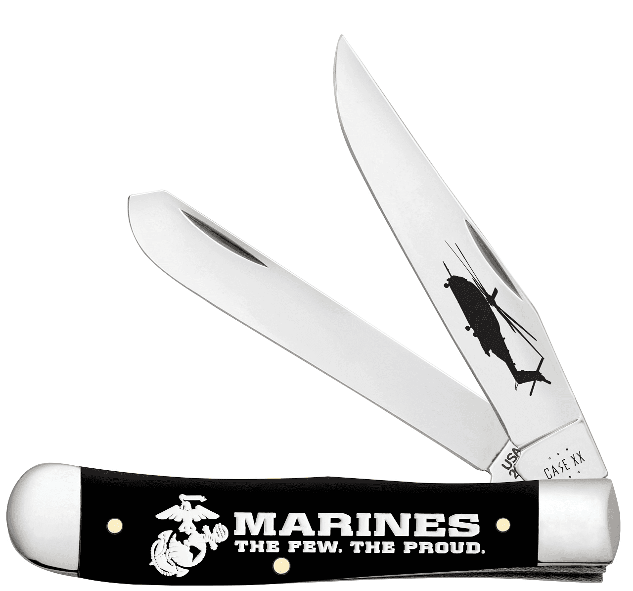 Case XX Knives USMC Trapper 13204 Smooth Black Delrin Stainless Steel Pocket Knife