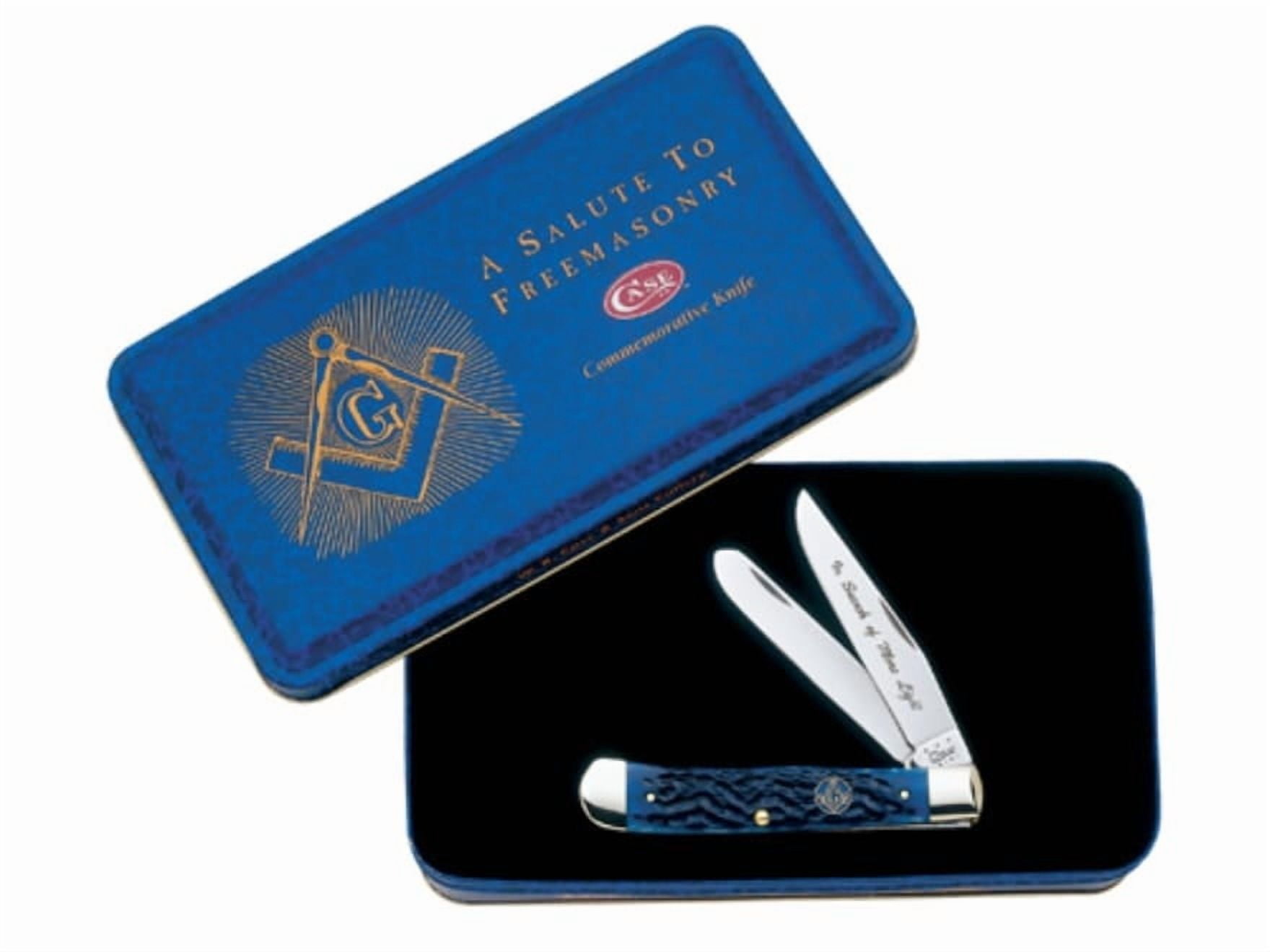 Case XX Knives Blue Masonic Trapper Collector's Tin Pocket Knife