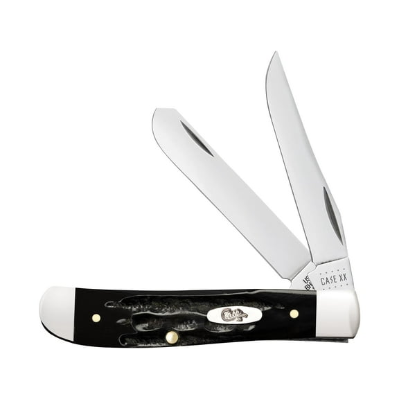 Case Mini Trapper Pocket Knife 2.75" Clip and Spey Point Tru-Sharp Mirror Polished Blade Jigged Buffalo Horn Handle Gray