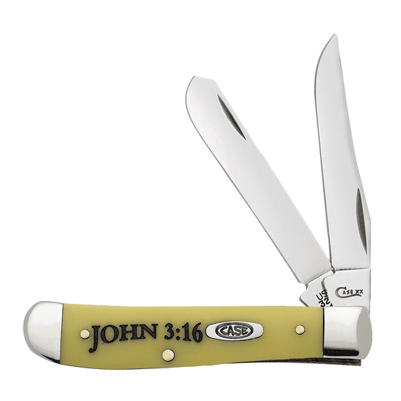 Case XX Mini Trapper Clip, Spey Blade Religious Yellow Synthetic John 3:16