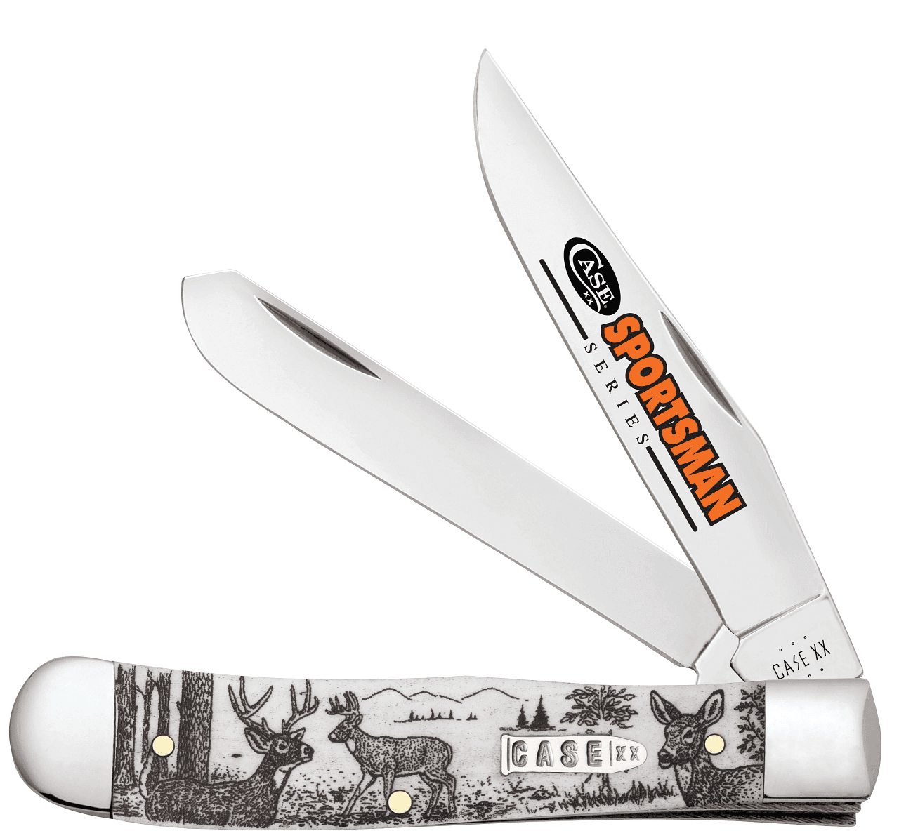 Case Trapper Sportsman Deer Series Pocket Knife 3.27" Clip/Spey Tru-Sharp Stainless Blade Bone Handle Natural
