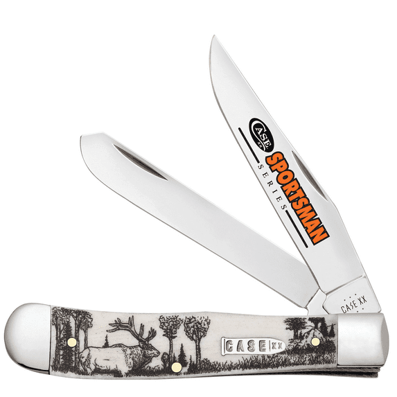 Case Trapper Sportsman Elk Series Pocket Knife 3.27" Clip/Spey Tru-Sharp Stainless Blade Bone Handle Natural