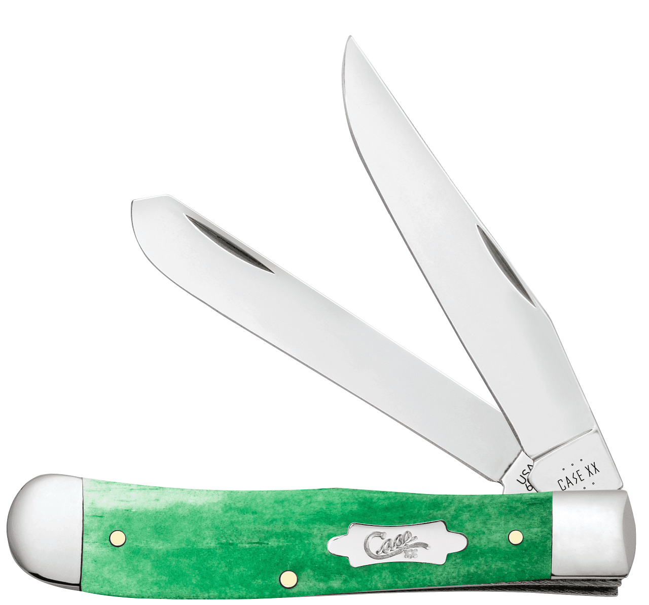 Case XX Trapper Clip, Spey Blade Smooth Emerald Green Bone Handle