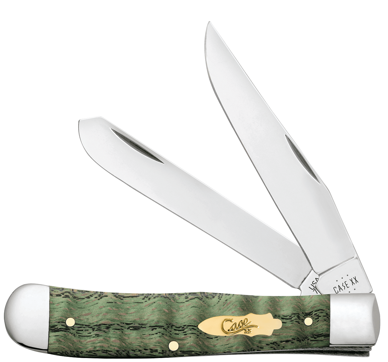 Case XX Trapper Clip, Spey Blade Smooth Kelly Green Curly Oak Handle