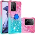 thumbnail image 1 of Case for Xiaomi 11T with Magnetic Ring Kickstand, Gradient Quicksand Glitter Flowing Liquid Floating Women Girls Cute Phone Case Clear TPU Cover for Xiaomi 11T Pro JB Powder Blue, 1 of 14