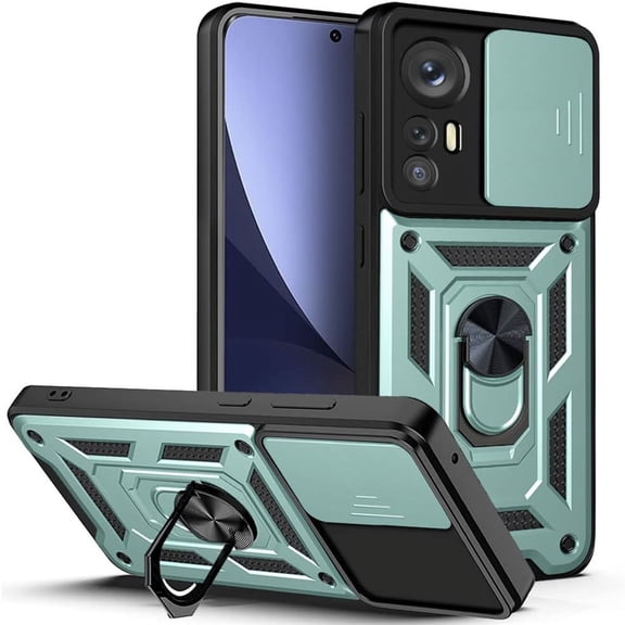 Case for Xiaomi 12 with Slide Camera Cover,Military Grade Heavy Duty Protection Phone Case Cover with Magnetic Ring Kickstand for Xiaomi 12X/MI 12 SJ Green