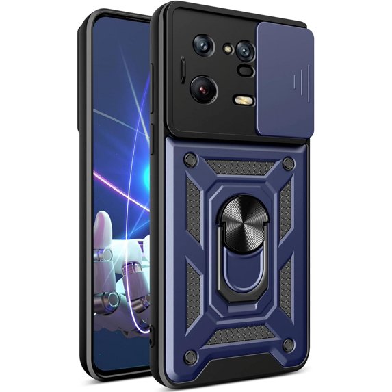 Case for Xiaomi 13 Pro (Not 13) with Slide Camera Cover, Military Grade Drop Protective Phone Cover Case with Ring Kickstand for Xiaomi 13 Pro SJ Blue