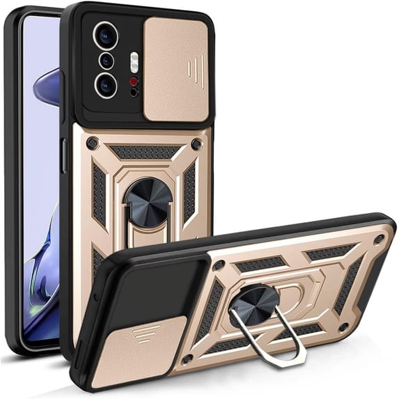 Case for Xiaomi Mi 11T with Slide Camera Cover,Military Grade Heavy Duty Protection Phone Case Cover with Magnetic Ring Kickstand for Xiaomi Mi 11T Pro/11T 4G SJ Gold
